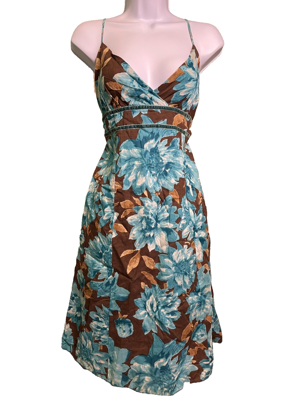 NWT Speechless Surplice Dress Juniors 11 Brown Blue Floral Y2K Spring Bloomcore